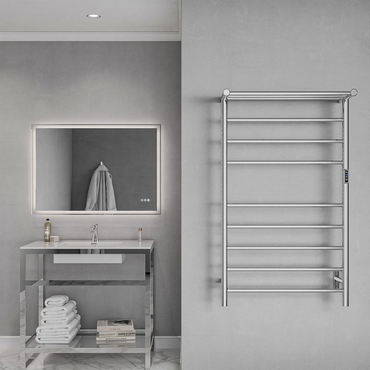 ANZZI Polished Chrome Plug-In Wall-Mount Towel Warmer, 23.62 in W x 39.09 in L x 9.53 in H