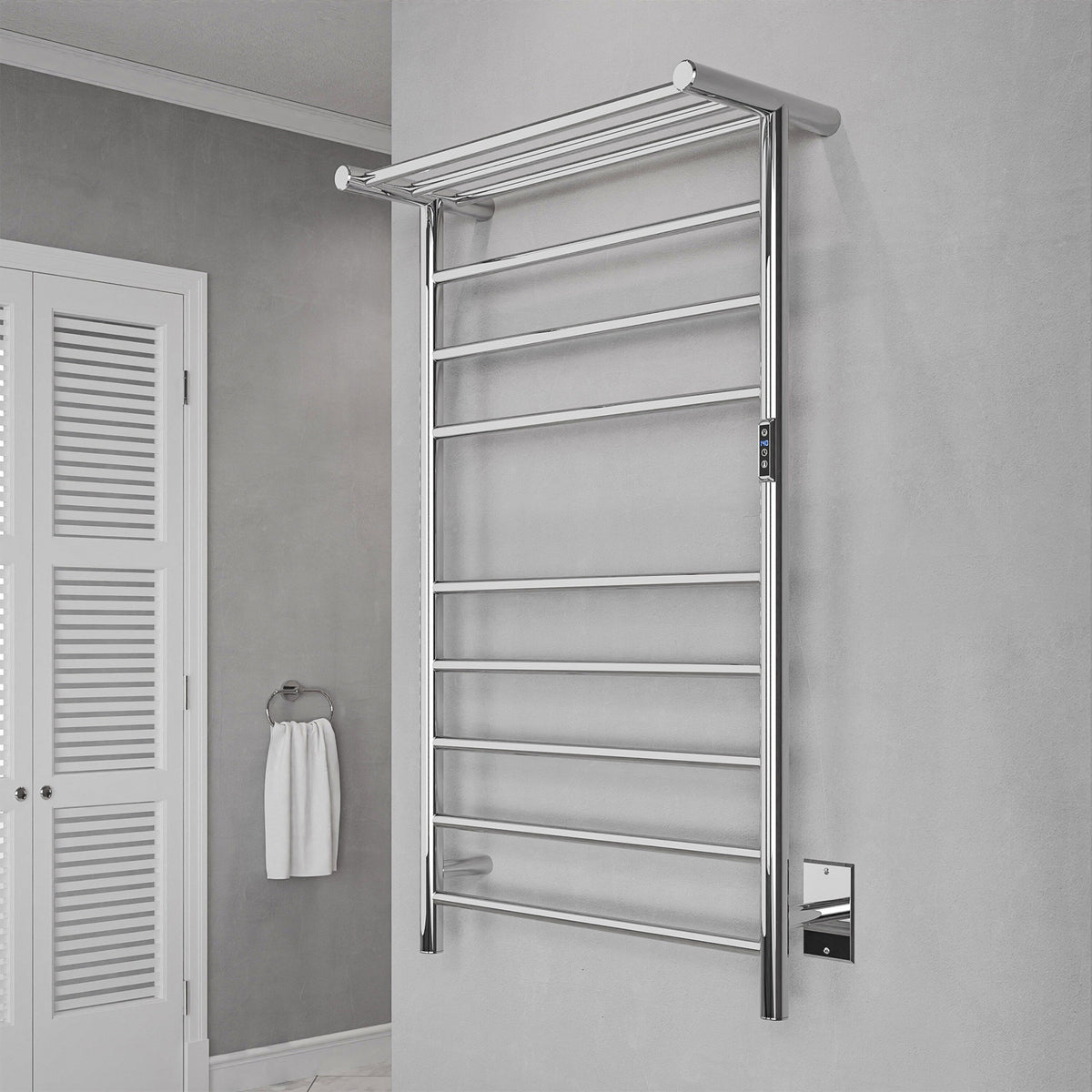 ANZZI Polished Chrome Plug-In Wall-Mount Towel Warmer, 23.62 in W x 39.09 in L x 9.53 in H