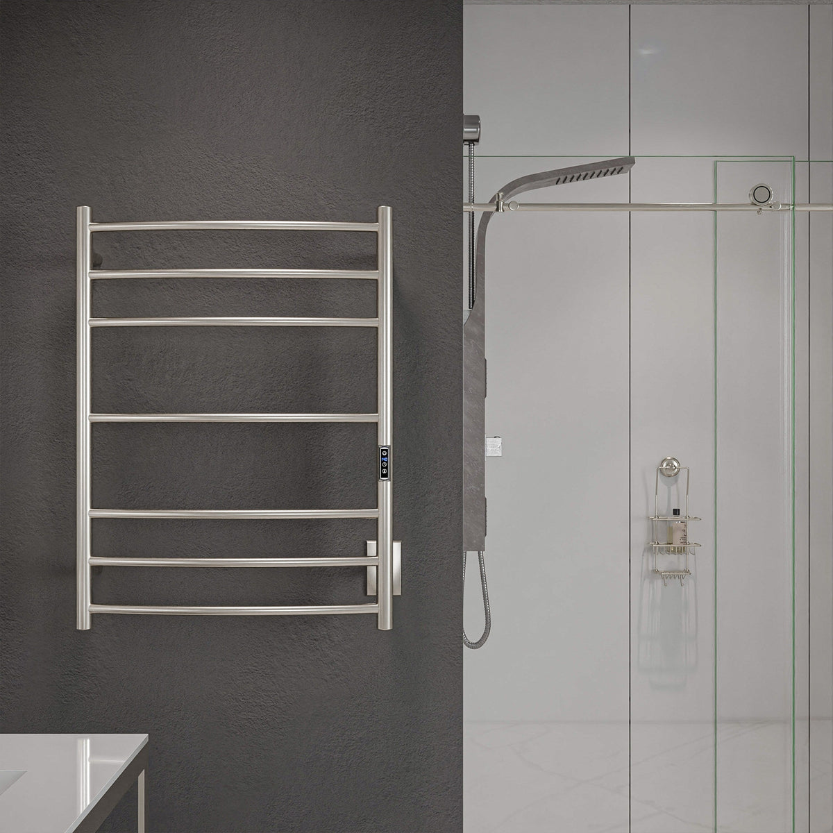 ANZZI Brushed Nickel Plug-In Wall-Mount Towel Warmer, 31.5 x 23.6 in, 7-Bar