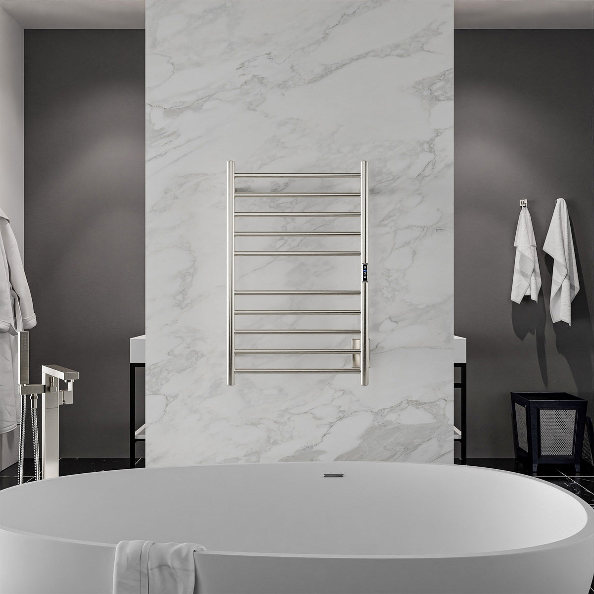 ANZZI Brushed Nickel Plug-In Wall Mount Towel Warmer, 20.08 W x 31.5 H x 4.41 D