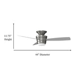 Harbor Breeze Mazon 44-in Brushed Nickel Indoor Flush Mount Ceiling Fan with Remote and Integrated LED Light (3-Blade)