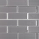 Elida Ceramica Gray 12-in x 12-in Glossy Glass Brick Subway Mosaic Wall Tile (0.955-sq ft)