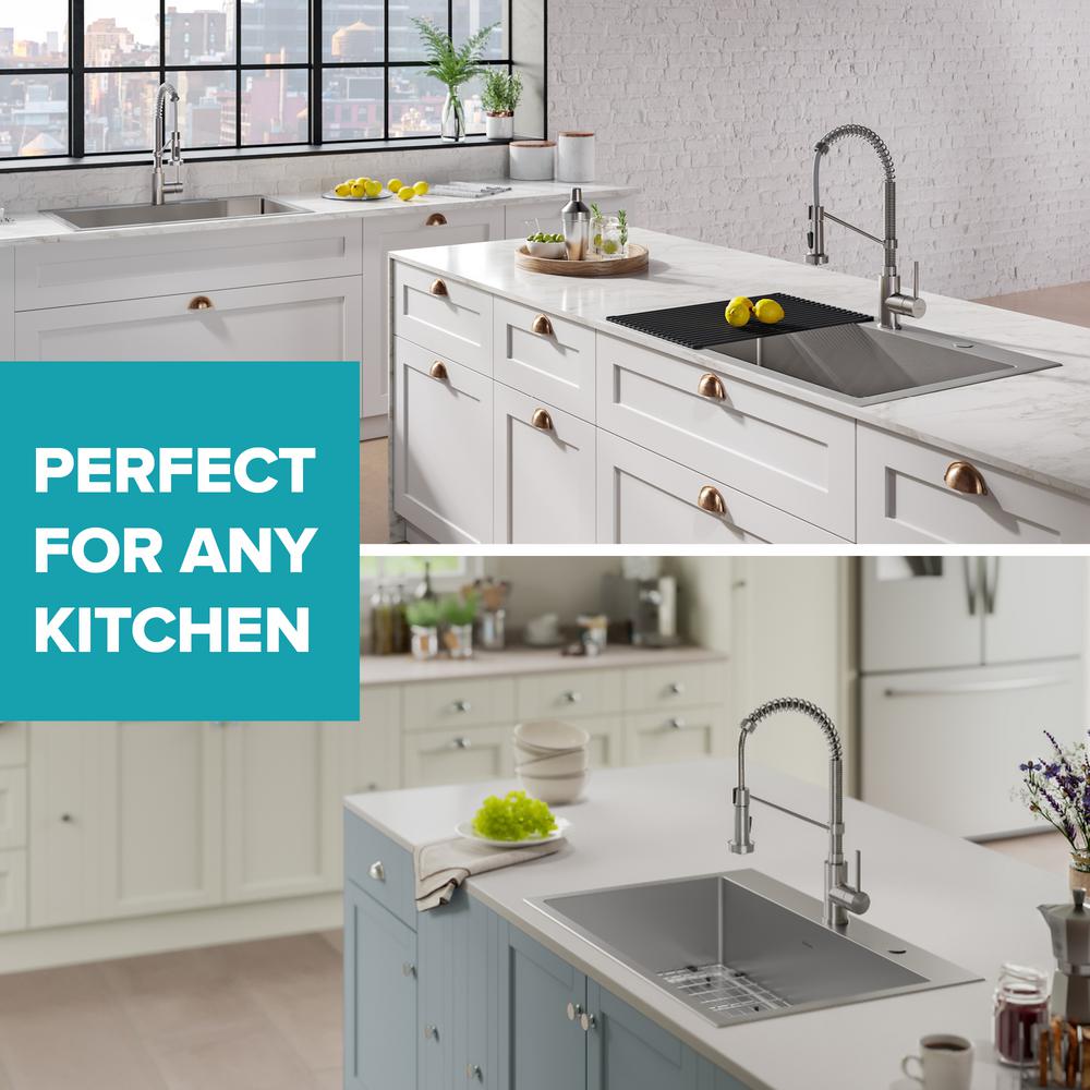Loften All-in-One Dual Mount Stainless Steel 33in. Single Bowl Kitchen Sink with Pull Down Faucet in Spot Free Stainless