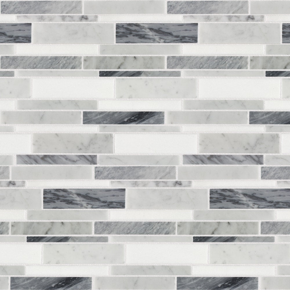 Elida Ceramica Bianca Blended 12-in x 12-in Polished Natural Stone Marble Linear Mosaic Wall Tile