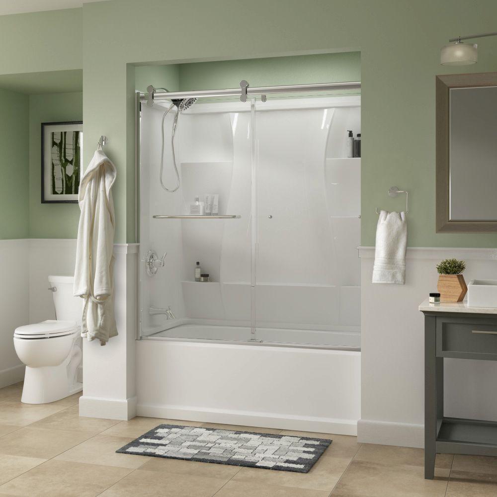 Simplicity 60 x 58-3/4 in. Frameless Contemporary Sliding Bathtub Door in Nickel with Rain Glass - Super Arbor