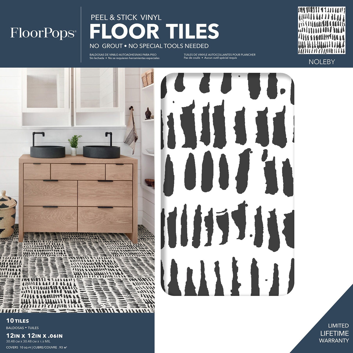 FloorPops Noleby 20-Piece 12-in x 12-in Black Peel-and-Stick Vinyl Floor Tile