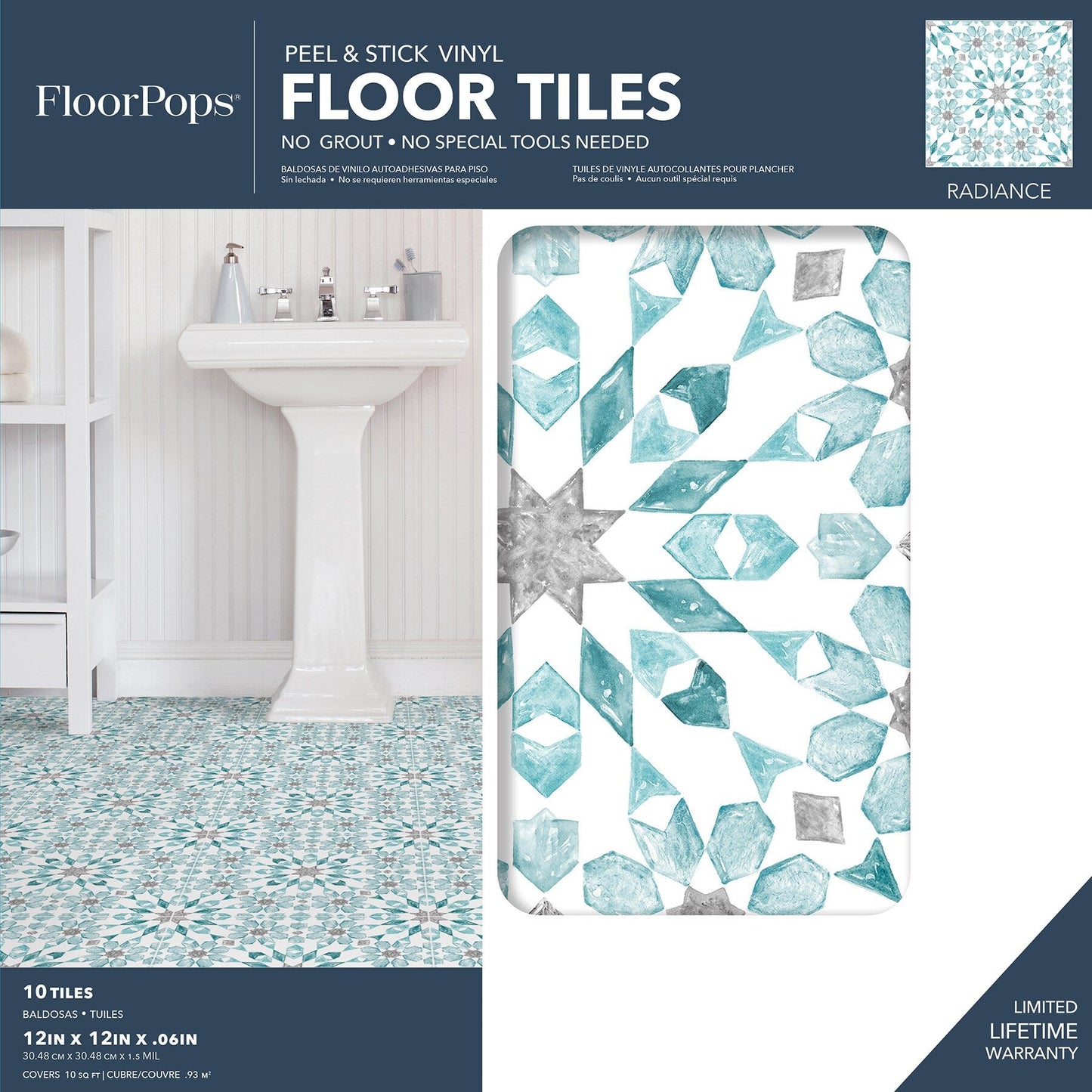 FloorPops Blue 12-in x 12-in Water-Resistant Peel and Stick Vinyl Tile Flooring, 20-sq ft Carton