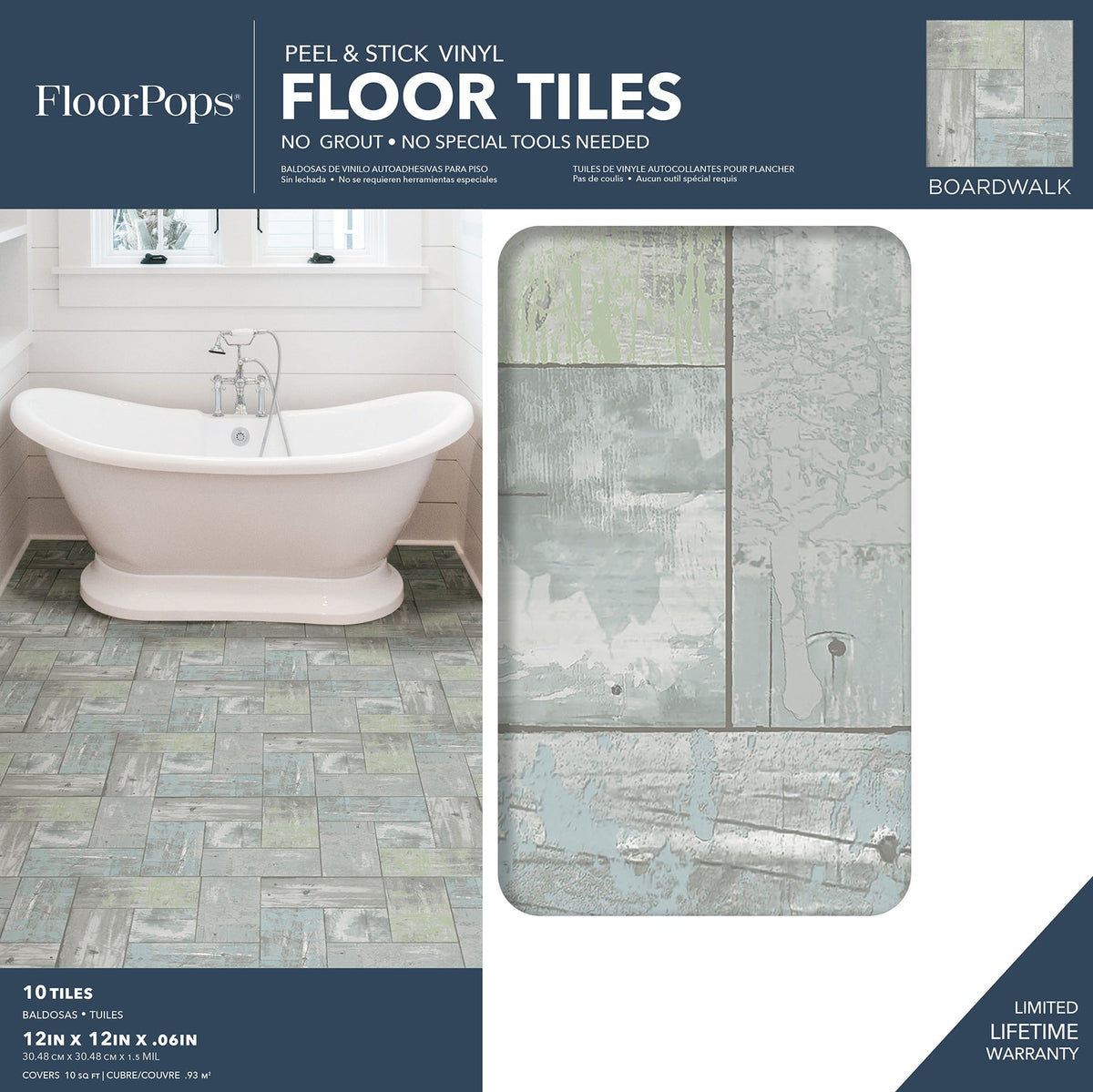 FloorPops Grey 12-in x 12-in Water-Resistant Peel-and-Stick Vinyl Tile Flooring, 20-sq ft Carton