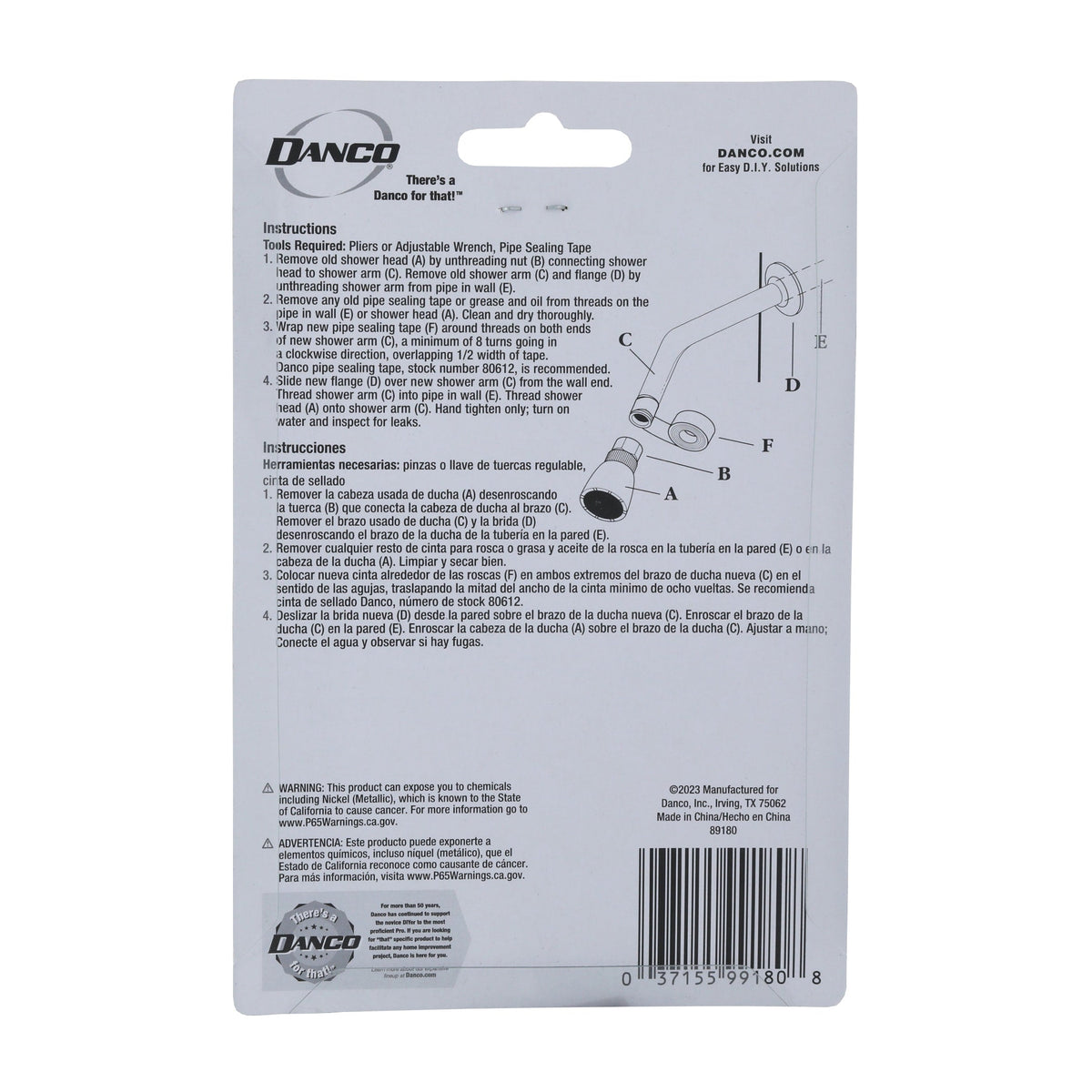 Danco Universal 6-in Chrome Shower Arm with Flange, 1/2-in Pipe Thread