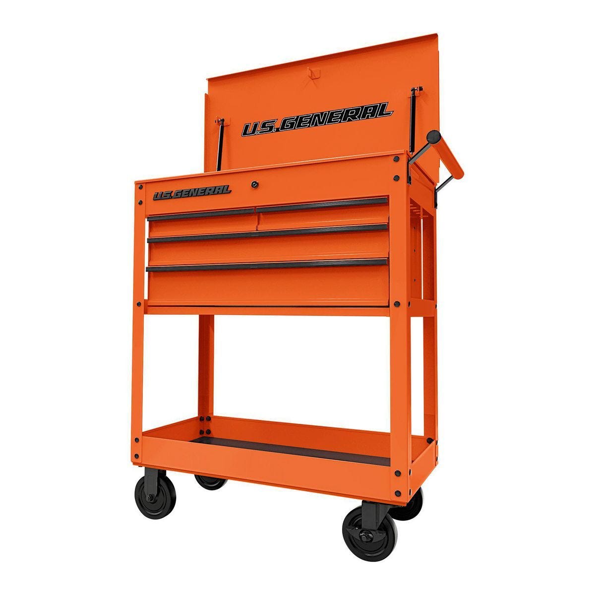 U.S. General 30 in. 4-Drawer Orange Tech Cart