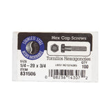 Hillman 1/4-20 in. D x 3/4 in. L Stainless Steel Hex Head Cap Screw, 100-Pack