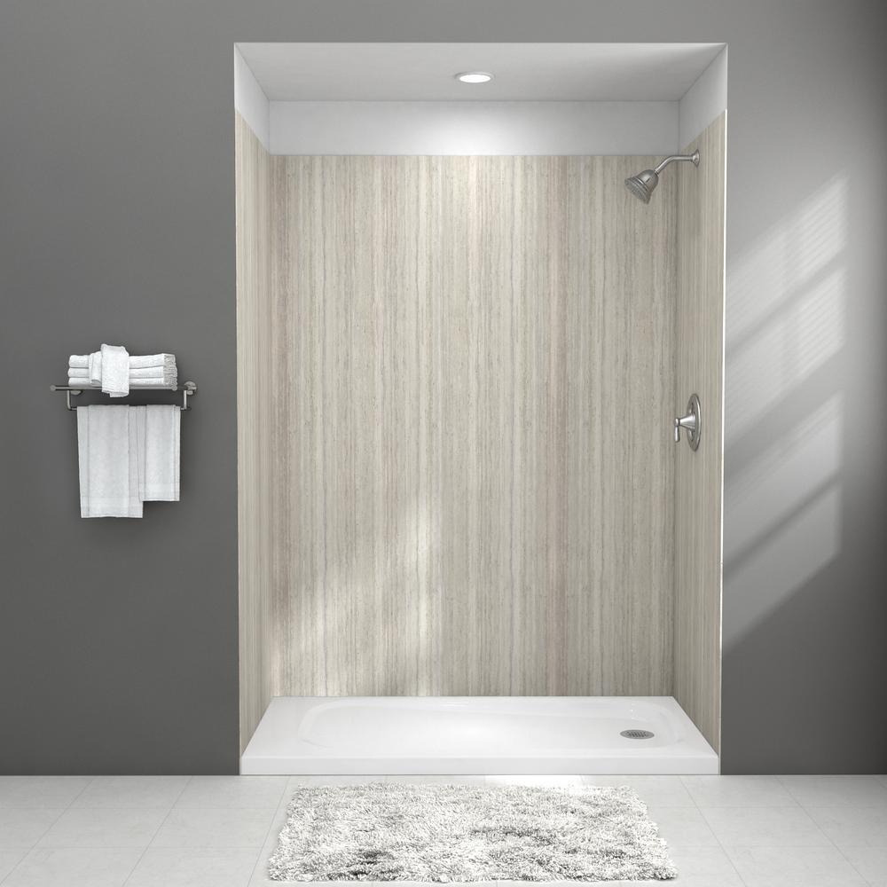 Passage 32 in. x 60 in. x 72 in. 4-Piece Glue-Up Alcove Shower Wall in Pewter Travertine - Super Arbor