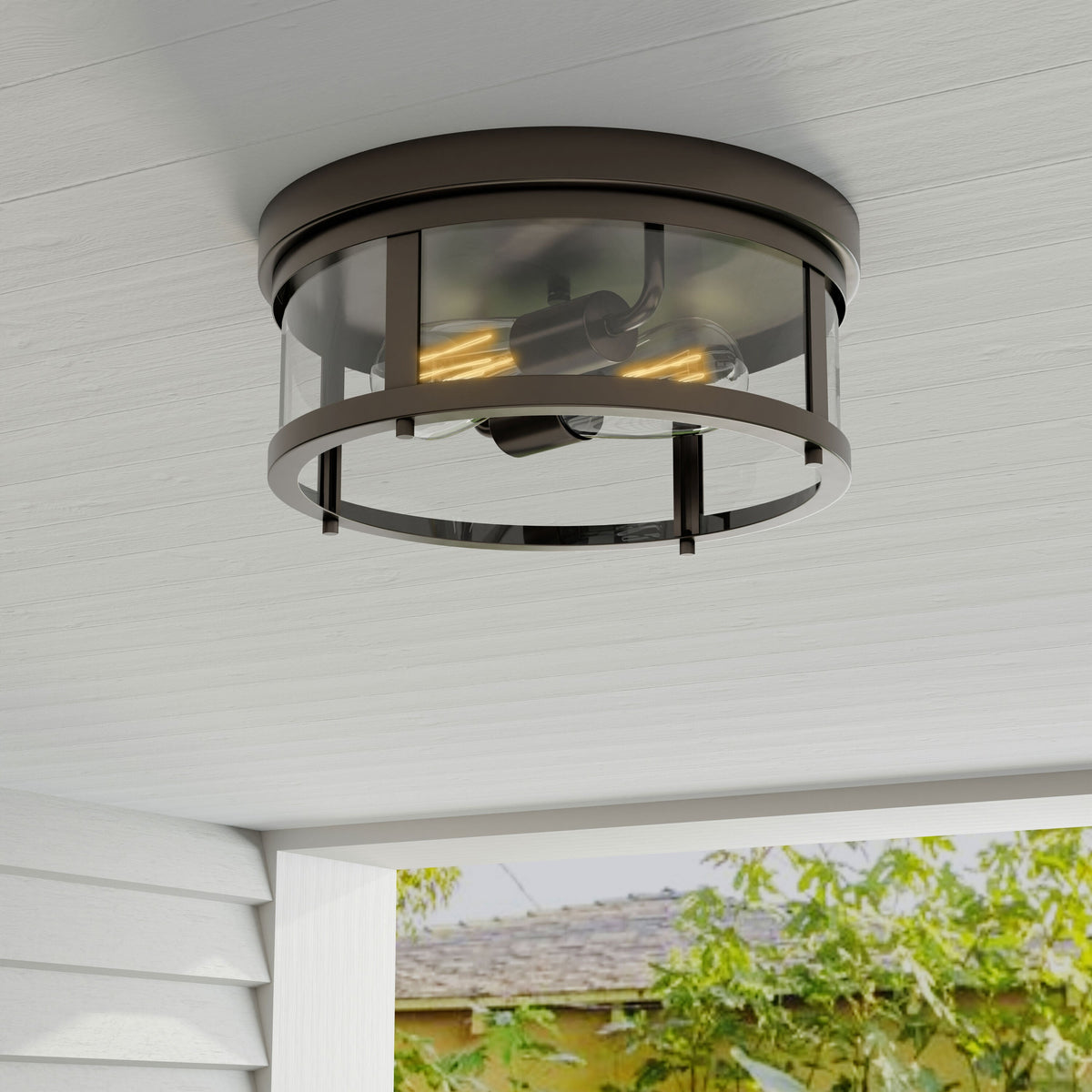 Progress Lighting Gunther 12.625-in Antique Bronze Transitional Incandescent Flush Mount Light