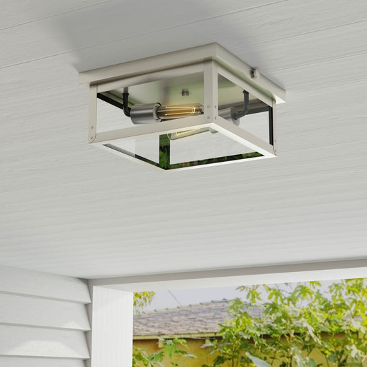 Progress Lighting Union Square 12.375-in Stainless Steel Indoor/Outdoor Flush Mount Light, 2-Light