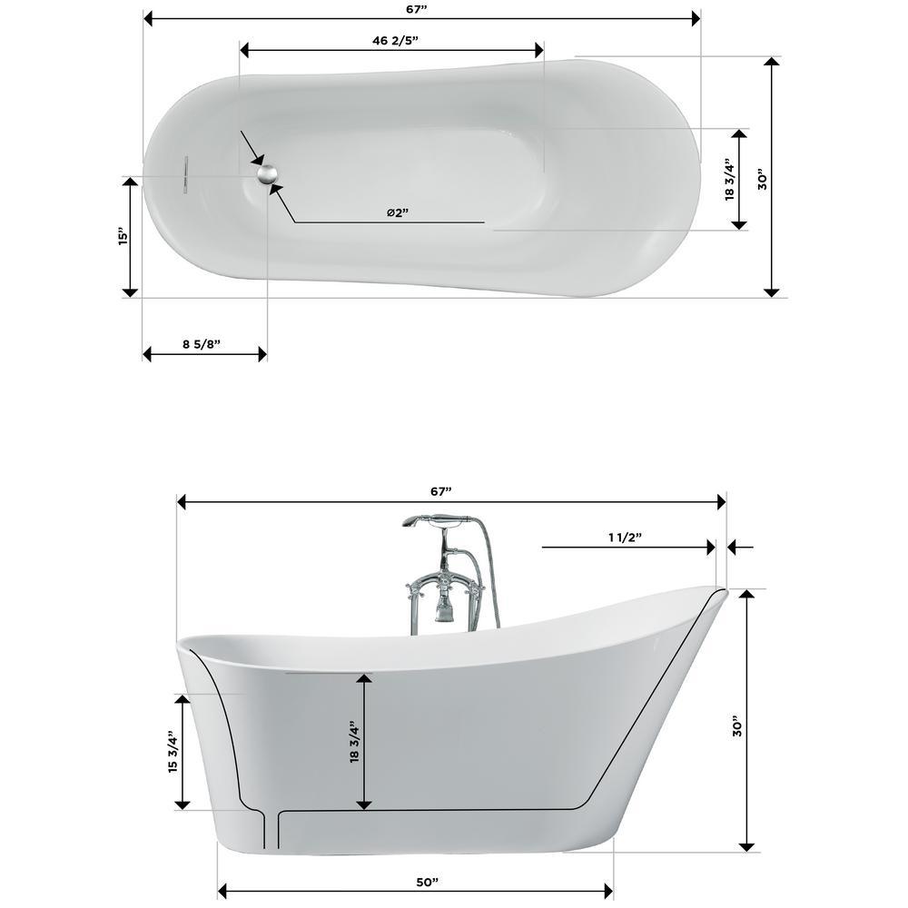 67 in. Acrylic Right Drain Oval Flat Bottom Freestanding Bathtub in White - Super Arbor