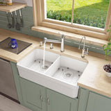 Decorative Lip Farmhouse Apron Fireclay 32 in. Double Basin Kitchen Sink in White
