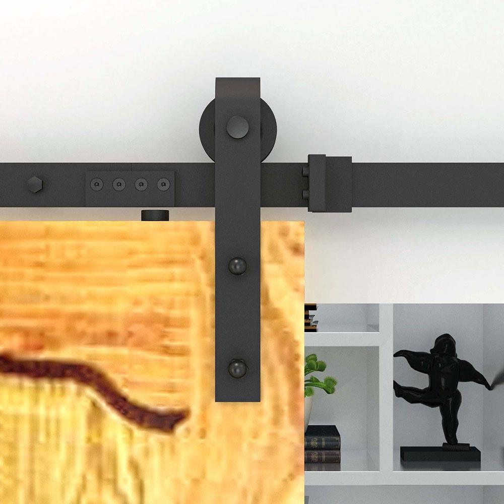 5 ft./60 in. Frosted Black Sliding Barn Door Hardware Track Kit for Single with Non-Routed Floor Guide - Super Arbor