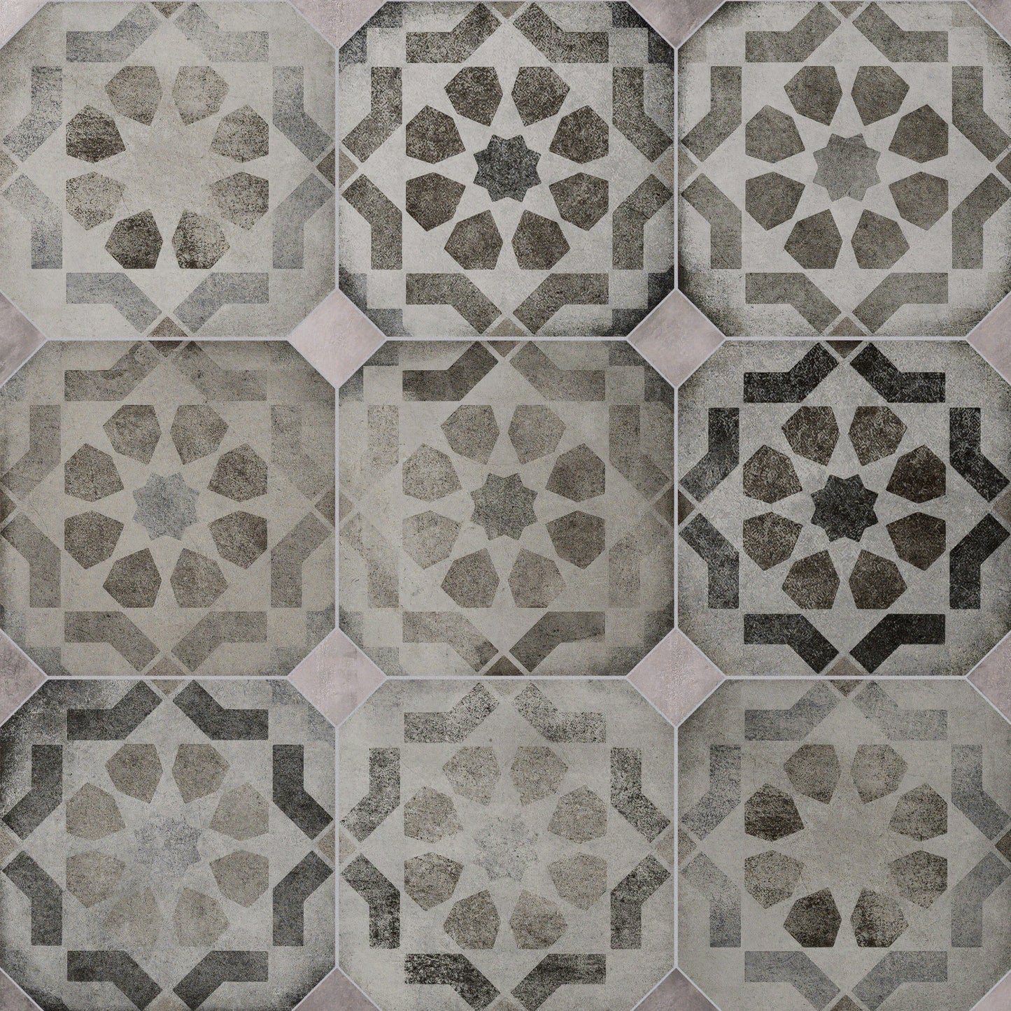 Affinity Tile Laverton Octagon Deco Sombra with Taco Gris 8-in x 8-in Matte Porcelain Cement look Multi-shaped Floor and Wall Tile product image