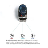 Hot Cold and Room Temp Water Dispenser Cooler Top Load, Tri Temp, Black and Stainless Steel, Essential Series