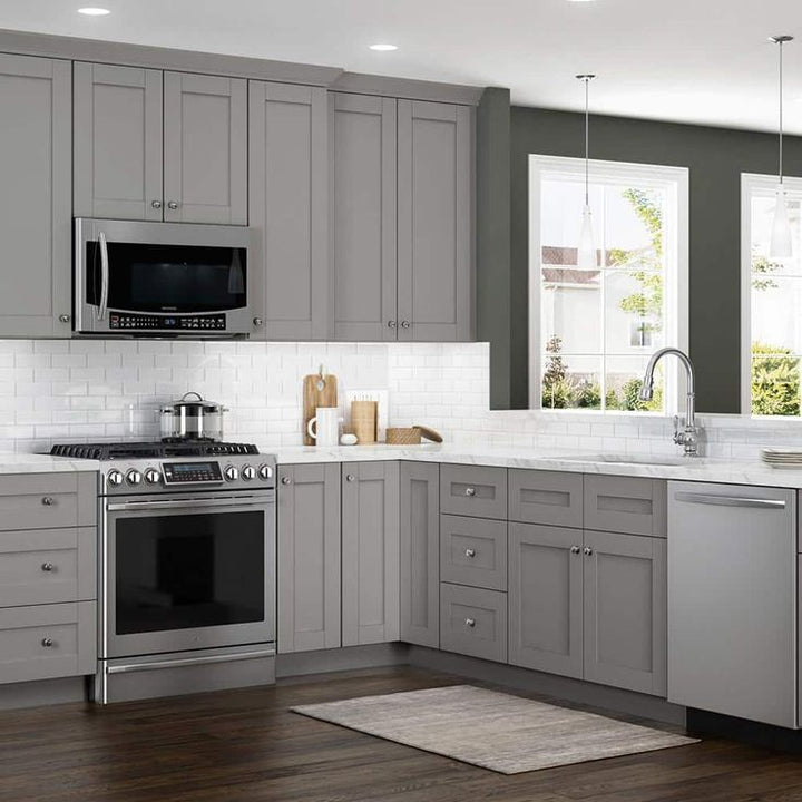 Home Decorators Collection Washington Veiled Gray Plywood Shaker Assembled Wall Kitchen Cabinet 2 Shelves Soft Close 33 in W x 12 in D x 30 in H