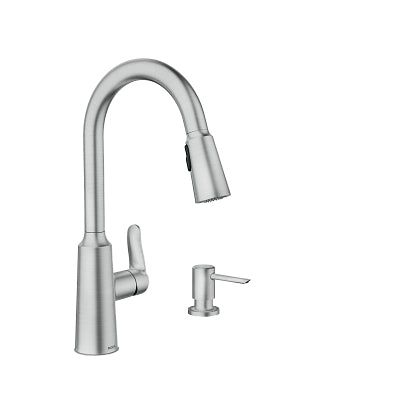 Moen Edwyn Spot Resist Stainless 1-Handle Deck Mount Pull-Down Handle/Lever Commercial/Residential Kitchen Faucet (Deck Plate Included)