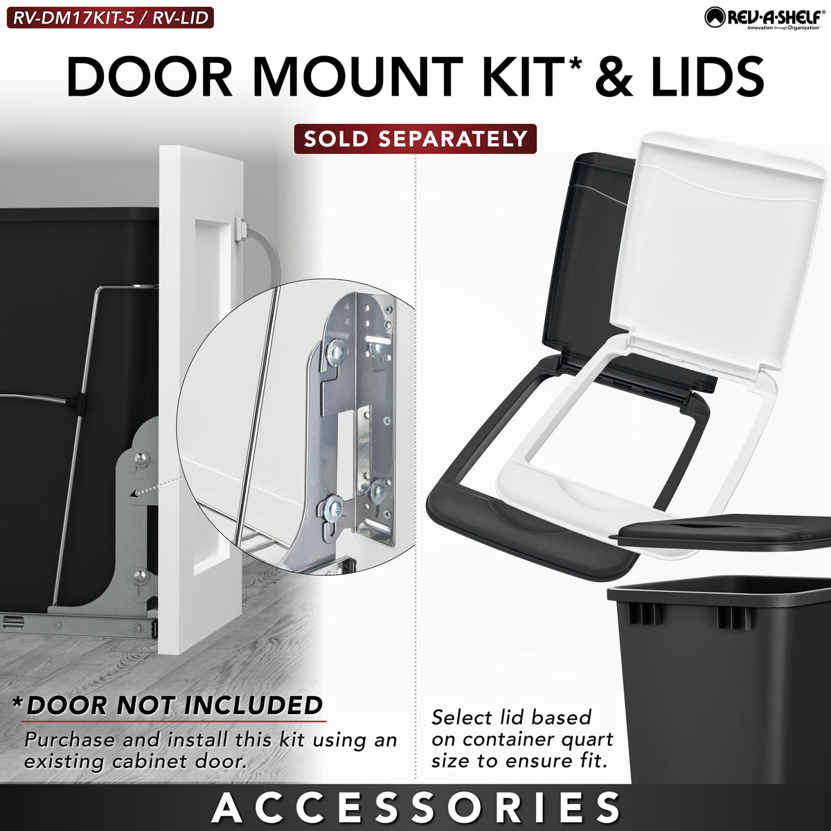Rev-A-Shelf 35-Quart Dual-Bin Soft-Close Pull-Out Trash Can, 14.38 in W x 22 in D x 19.25 in H