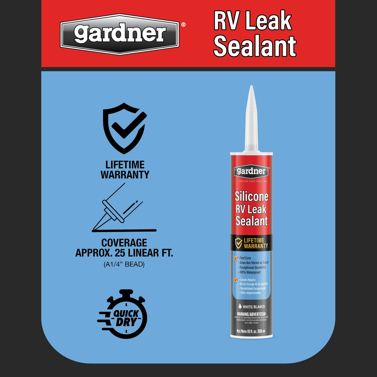 Gardner Silicone RV Leak Sealant, White, 10-oz – Waterproof Roof Sealant