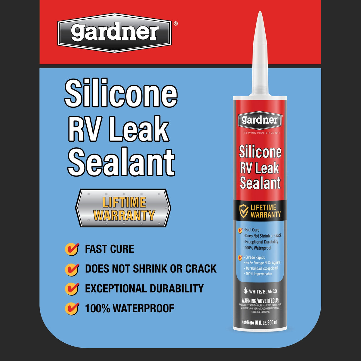 Gardner Silicone RV Leak Sealant, White, 10-oz – Waterproof Roof Sealant