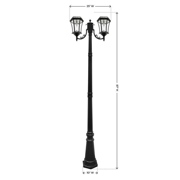 Victorian Bulb Series 2-Head Black Solar Lamp Post with GS Solar LED Light Bulb