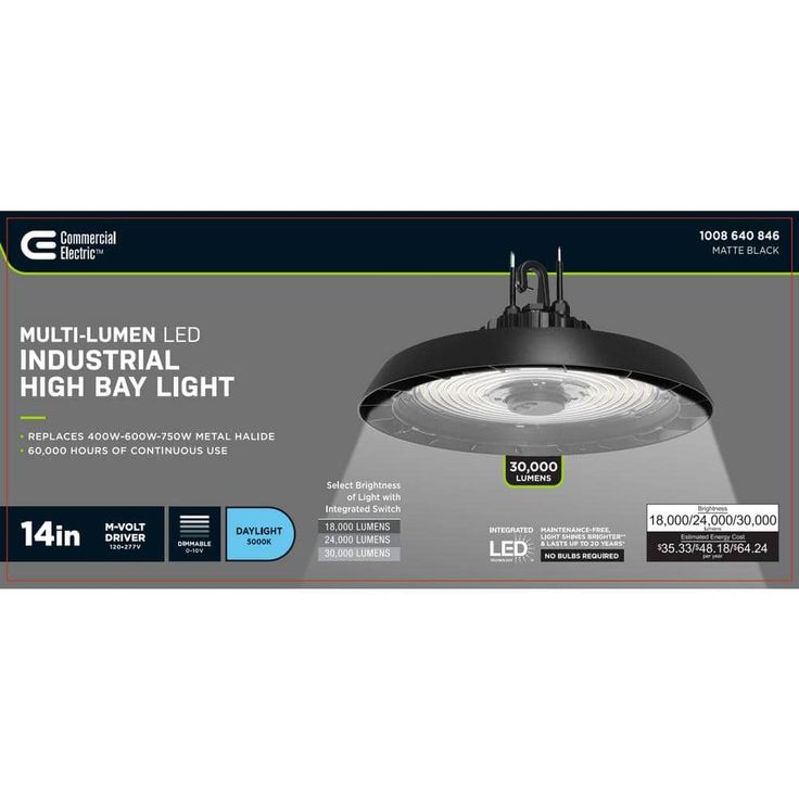 Commercial Electric CE 14 in. LED Lumen Changing Round Highbay Matte Black