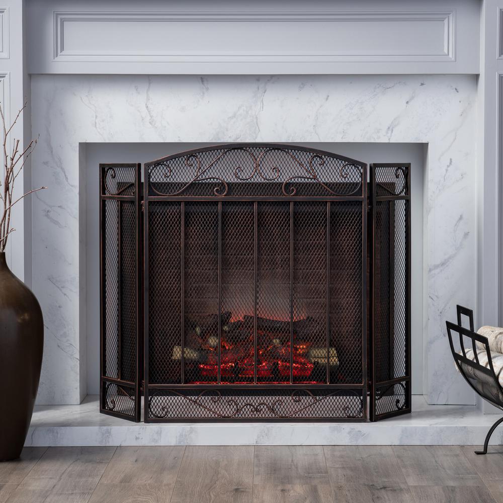 Cheswold Contemporary Black and Copper Three Panel Iron Fire Screen - Super Arbor