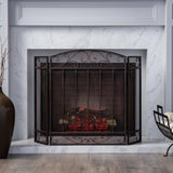 Cheswold Contemporary Black and Copper Three Panel Iron Fire Screen - Super Arbor
