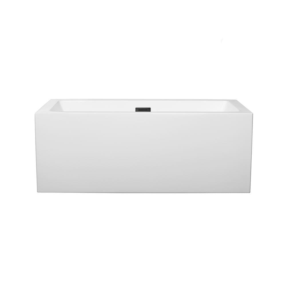 Melody 59.5 in. Acrylic Flatbottom Bathtub in White with Matte Black Trim - Super Arbor