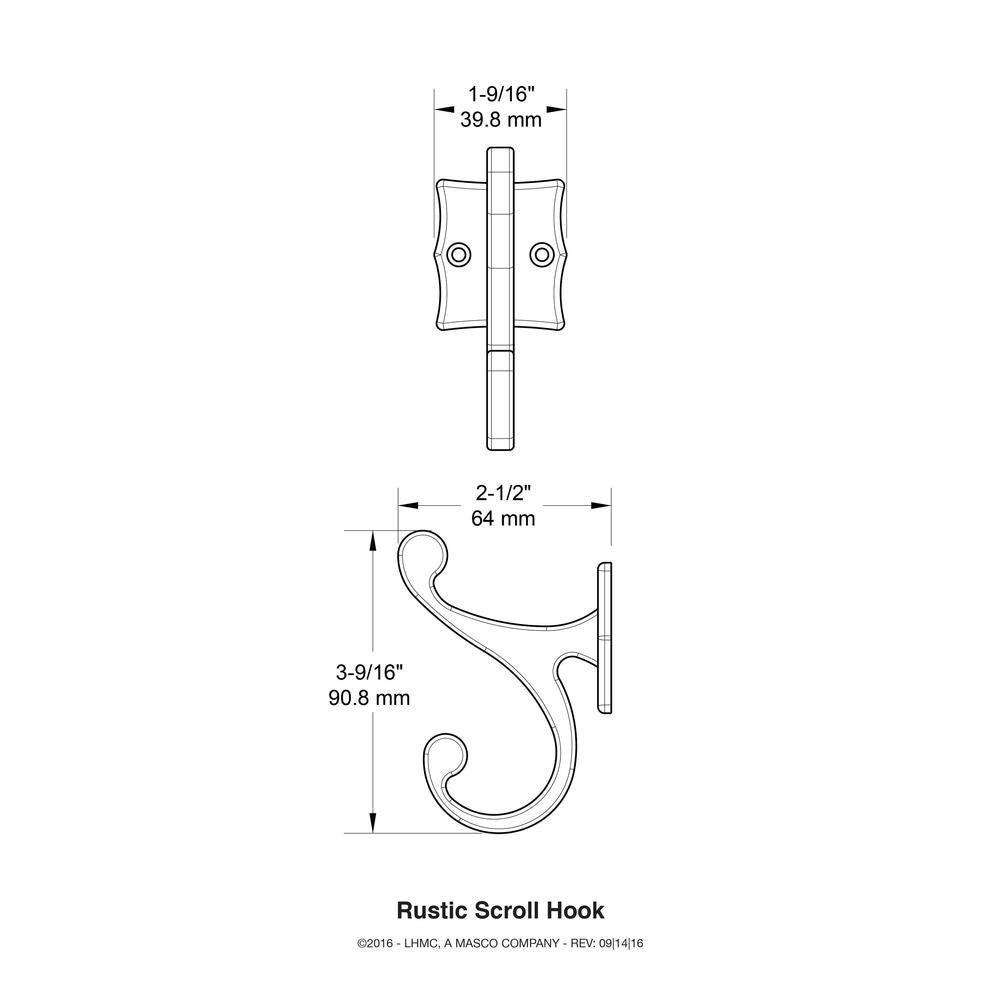 4-3/8 in. Statuary Bronze Rustic Scroll Wall Hook - Super Arbor