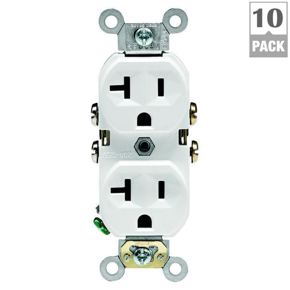 20 Amp Commercial Grade Duplex Outlet, White (10-Pack) - Super Arbor