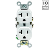20 Amp Commercial Grade Duplex Outlet, White (10-Pack) - Super Arbor