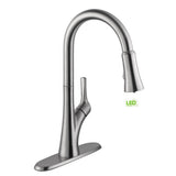 Single-Handle Pull-Down Sprayer Kitchen Faucet with LED Light in Stainless Steel - Super Arbor