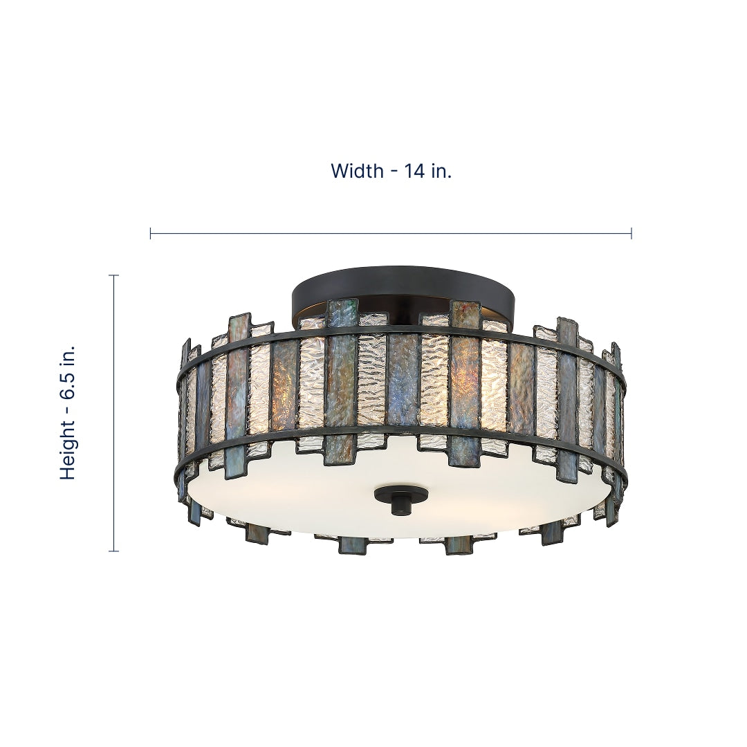 Quoizel Sentry 14-in Matte Black Tiffany Semi-Flush Mount Light