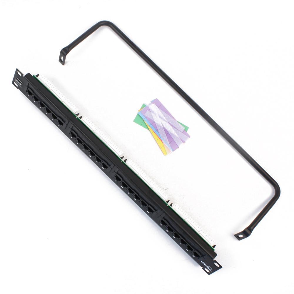 24-Port eXtreme Cat 6+ Flat 110-Style 1RU Patch Panel with Cable Management Bar, Black - Super Arbor
