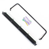 24-Port eXtreme Cat 6+ Flat 110-Style 1RU Patch Panel with Cable Management Bar, Black - Super Arbor