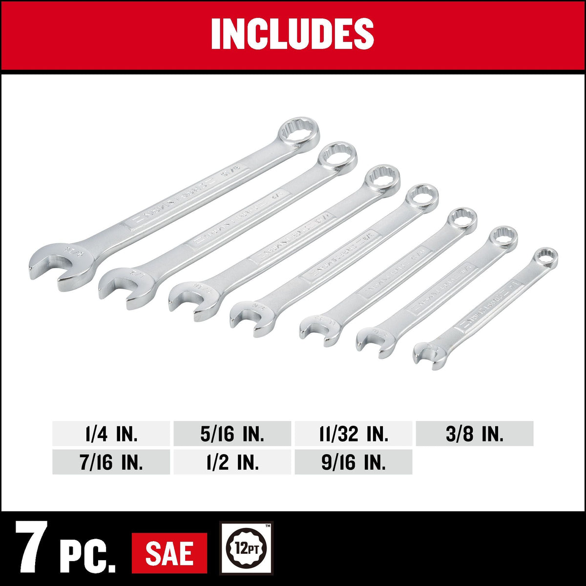 Craftsman 7-Piece SAE Combination Wrench Set with 12-Point Box End and Pouch