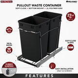 Rev-A-Shelf 27-Quart Plastic Soft-Close Dual Pull-Out Trash Can (RV-15PSC-18-5)