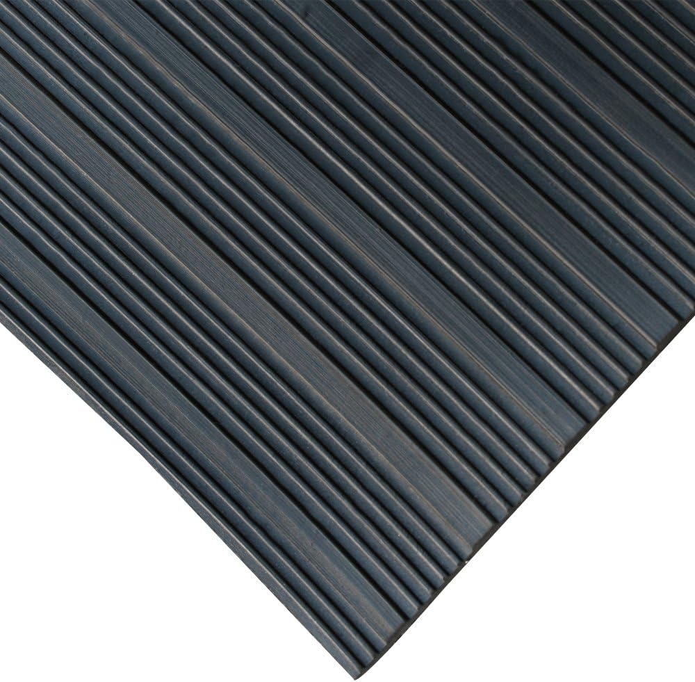 Rubber-Cal Composite-Rib Corrugated Rubber Floor Mat Roll, 1/8 in Thick x 3 ft x 4 ft, Black