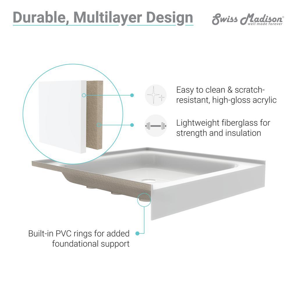 Voltaire 48 in. x 36 in. Single Threshold Acrylic Right Drain Shower Base in White - Super Arbor