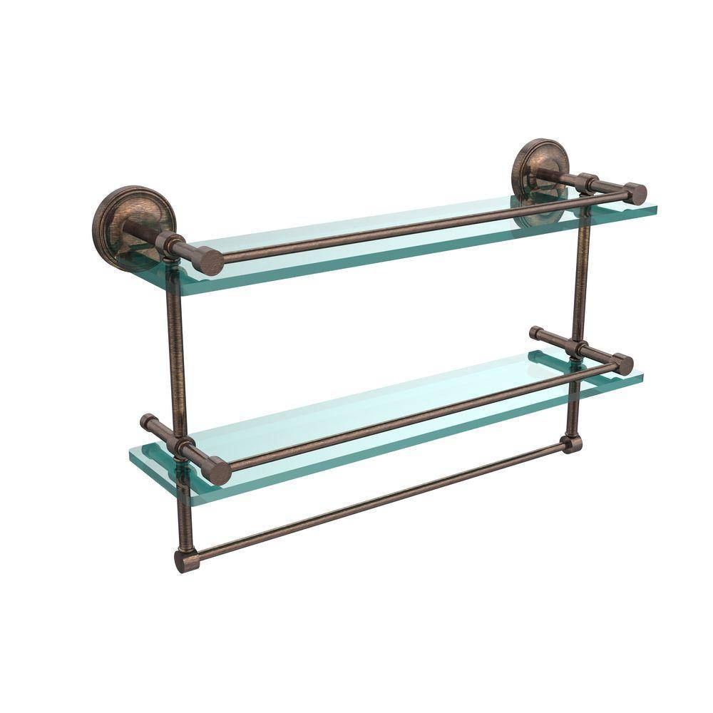 22 in. L  x 12 in. H  x 5 in. W 2-Tier Clear Glass Bathroom Shelf with Towel Bar in Polished Chrome - Super Arbor