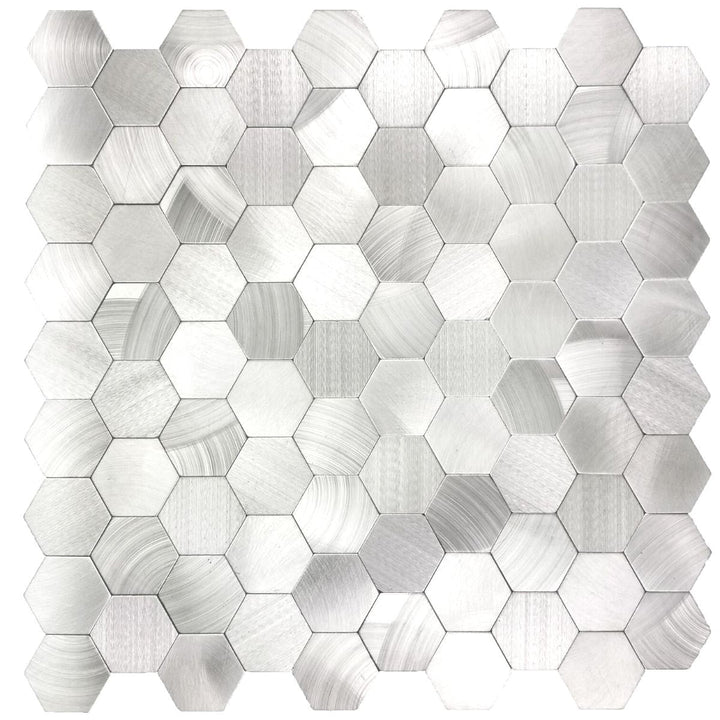 Abolos Enchanted Metals Silver/aluminum 12-in x 12-in Brushed Metal Patterned Hexagon Mosaic Wall Tile product image