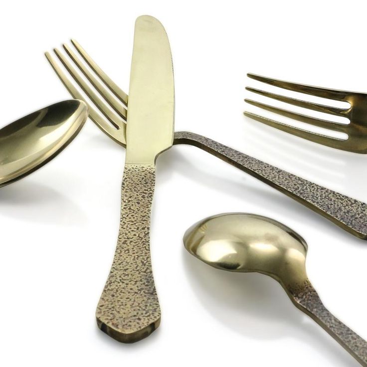Zambezi 5-Piece Gold Hammer Texture Stainless Steel Flatware Set (Service for 1)