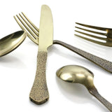 Zambezi 5-Piece Gold Hammer Texture Stainless Steel Flatware Set (Service for 1)