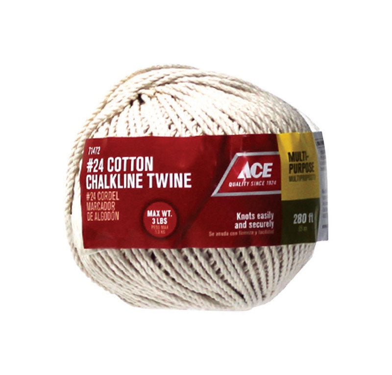 Ace #24 Cotton Chalkline Twine, 280 ft, White