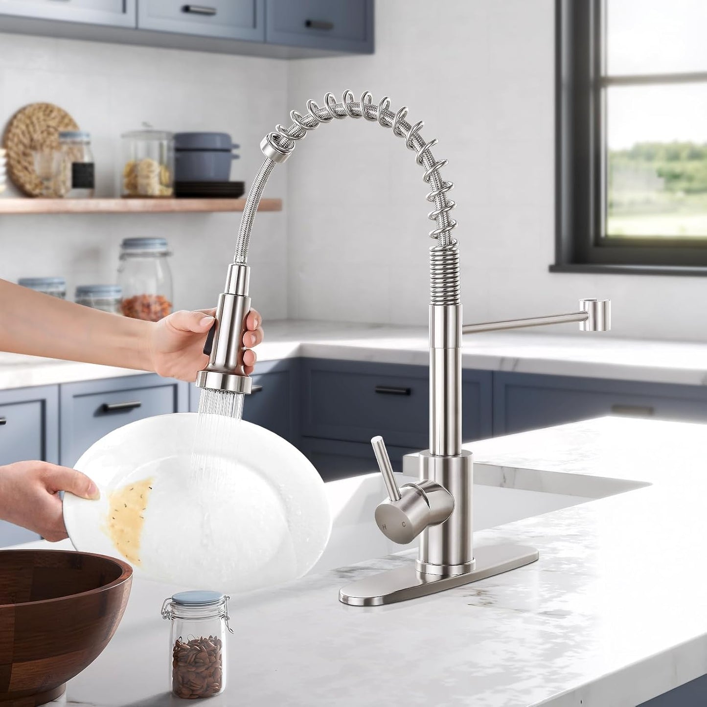 HGN Kitchen Faucet with Pull Down Sprayer, Brushed Nickel
